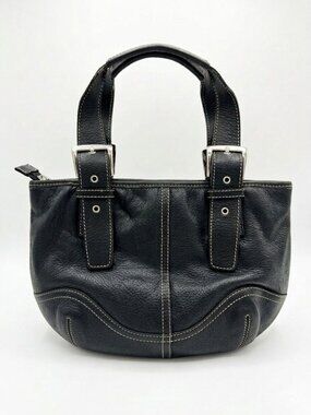 Danier Black Pebbled Leather Shoulder Bag Silver Buckle Contrast Stitch
